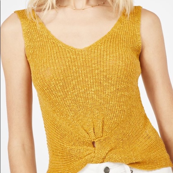 Marled Mustard Sleeveless Knot Front Sweater Top, Size XL, NWT - Picture 2 of 6